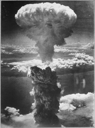 An atomic bomb explosion.