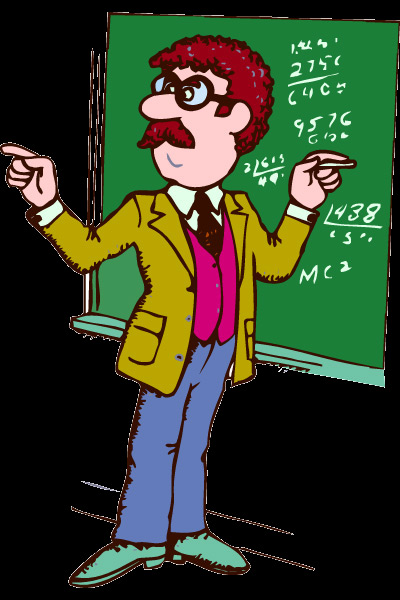 A cartoony looking
teacher with glasses.